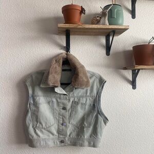 Denim Vest with Faux Fur Collar